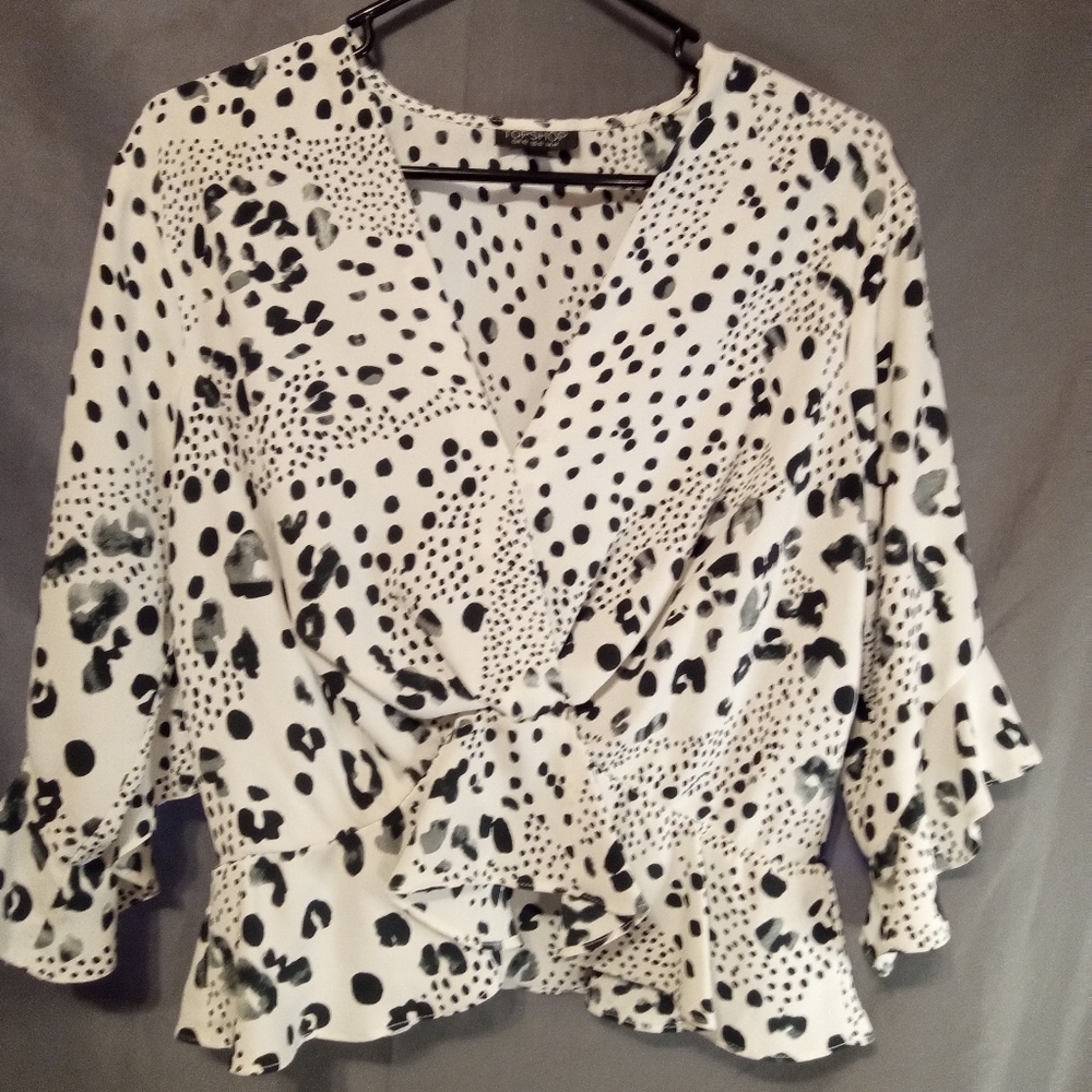 Top shop animal print twist peplum hem silk blouse